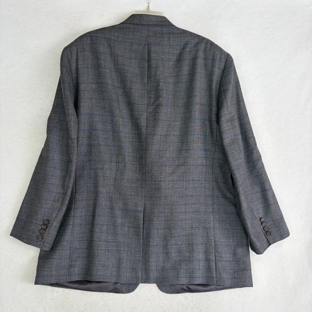 Lauren Ralph Lauren Blazer Mens 48R Wool Silk Linen Gray Glen Plaid Sport Coat
